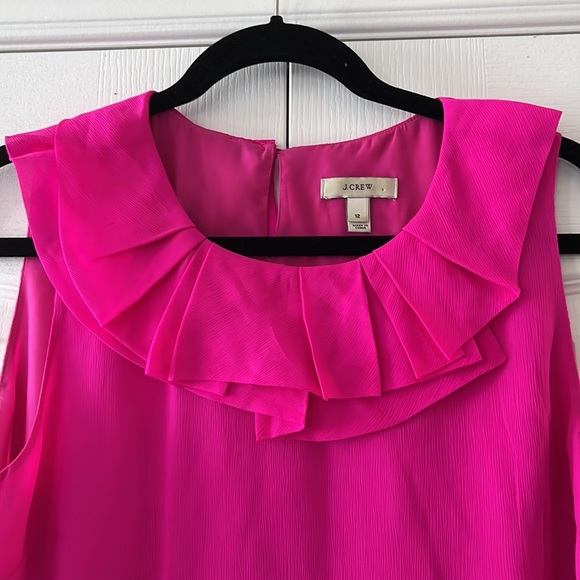 NWOT J Crew 100% silk fuscia pink sleeveless pleated ruffle round neck blouse - Picture 3 of 9